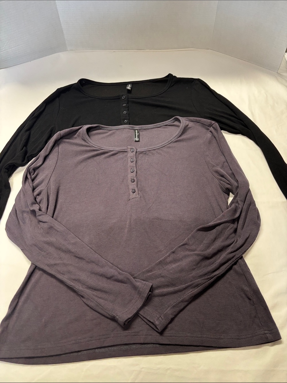 Lot of 2. Long Sleeve Henley Top - Black and Grey